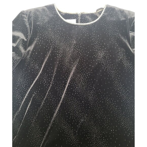 VTG Y2K Black Velvet Sparkle Rhinestone Short Sleeve Mini Dress Whimsigoth 10P - Picture 10 of 10